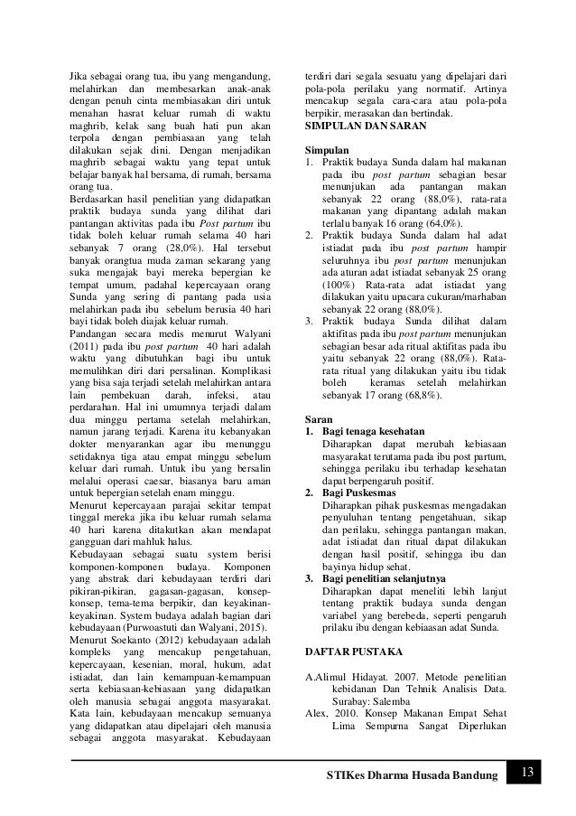 Jurnal pantangan perilaku pada ibu post partum