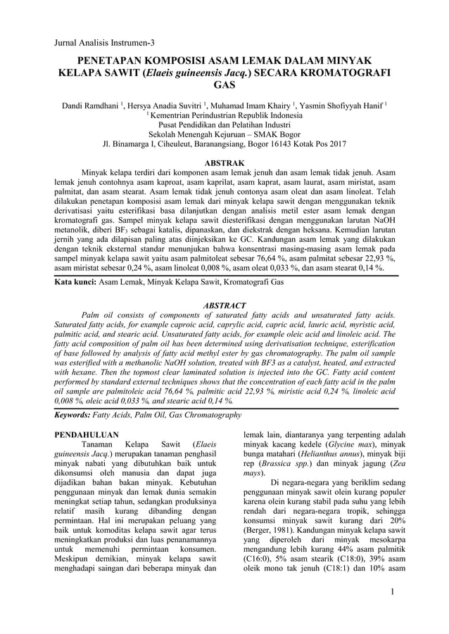 [Jurnal] Komposisi Asam Lemak dalam Minyak Kelapa Sawit