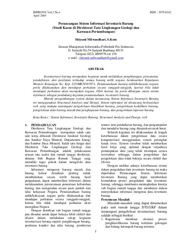 Perancangan Sistem Informasi Inventaris Barang (Studi 