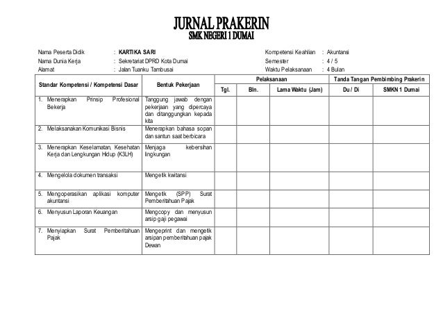 Contoh Jurnal Prakerin