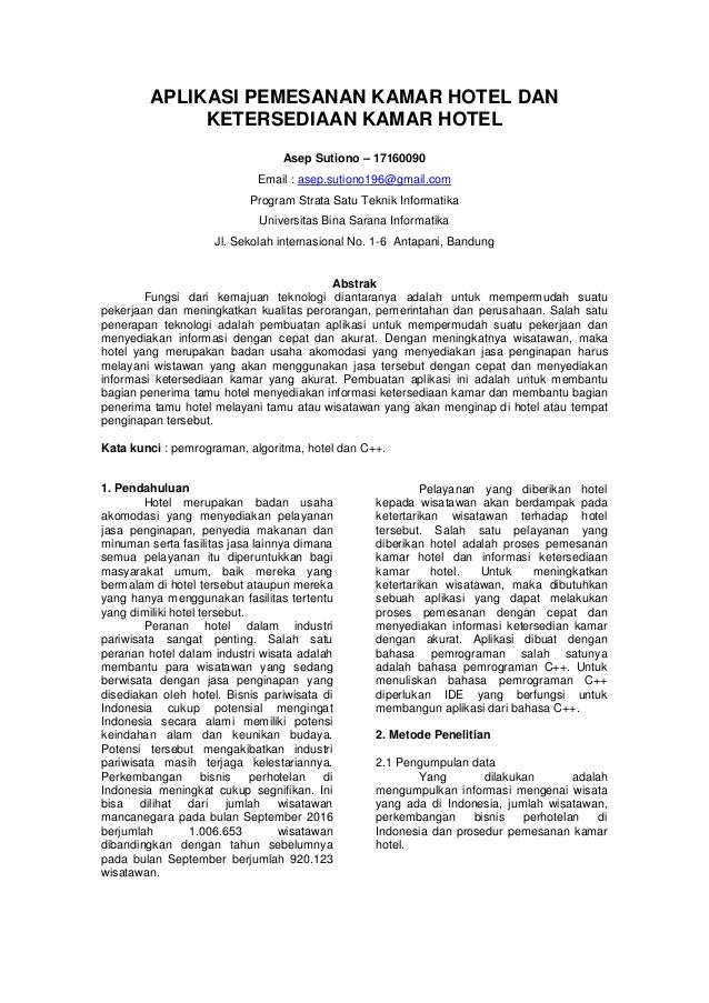 Aplikasi Pemesanan Kamar Hotel Dan Ketersediaan Kamar Hotel