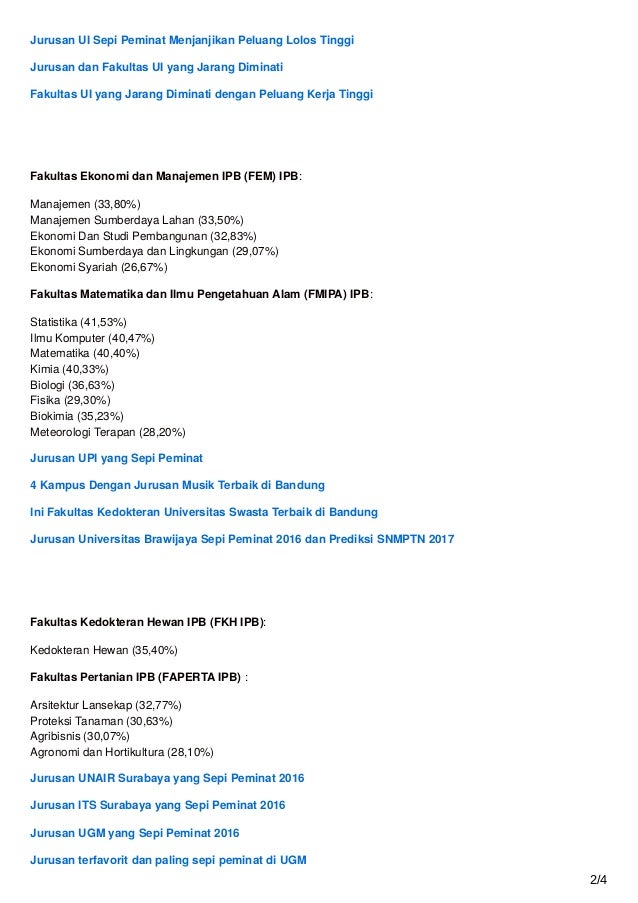 Jurusan Ipb Yang Sepi Peminat 2016