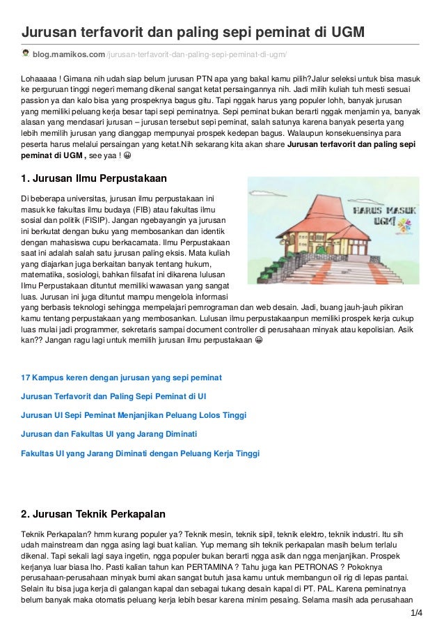 Jurusan Terfavorit Di Ugm