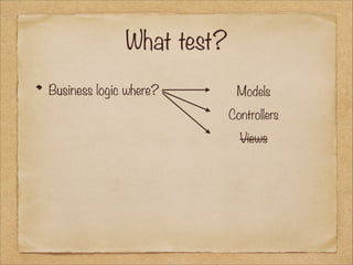 What test?
Business logic where?

Models
Controllers
Views

 