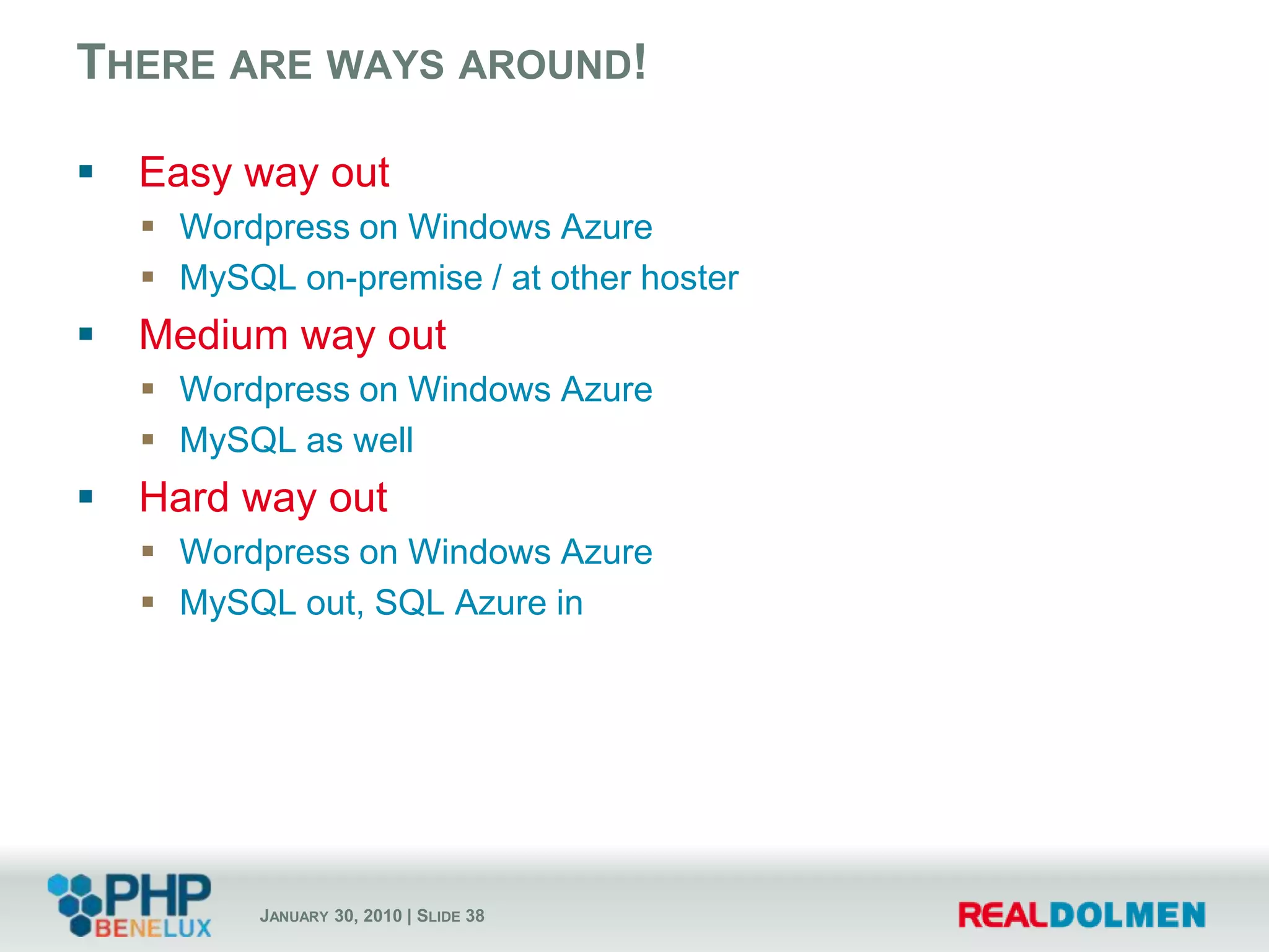 PHP + Cloud StorageWindows Azure StorageOn-PremiseVIPPHPWeb RoleLoad BalancerPHP AppSQL AzureWindows Azure Platform