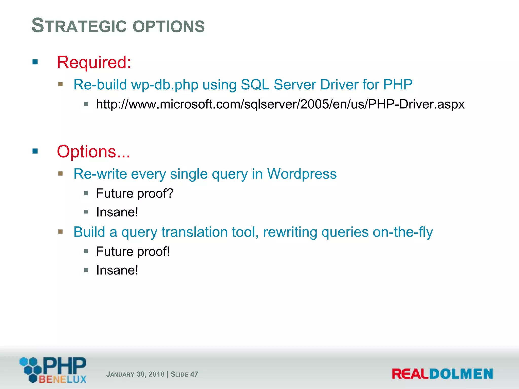 The easy way outWindows Azure StorageVIPPHPWeb RoleLoad BalancerMySQLWindows Azure PlatformOn-Premise / hosted