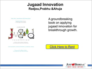 Jugaad Innovation
Radjou,Prabhu &Ahuja
Click Here to Rent
A groundbreaking
book on applying
jugaad innovation for
breakthrough growth.
 