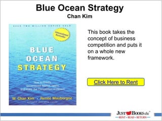 Blue Ocean Strategy
Chan Kim
This book takes the
concept of business
competition and puts it
on a whole new
framework.
Click Here to Rent
 