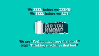 We are “Feeling machines that think”
NOT “Thinking machines that feel”
We FEEL before we THINK.
We FEEL before we ACT.
 