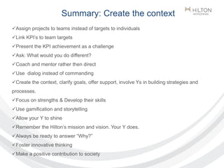 Summary: Create the context
Assign projects to teams instead of targets to individuals
Link KPI’s to team targets
Prese...