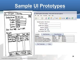 Sample UI Prototypes




                                                               26
Copyright(c) Sally Elatta 2009   www.AgileTransformation.com
 