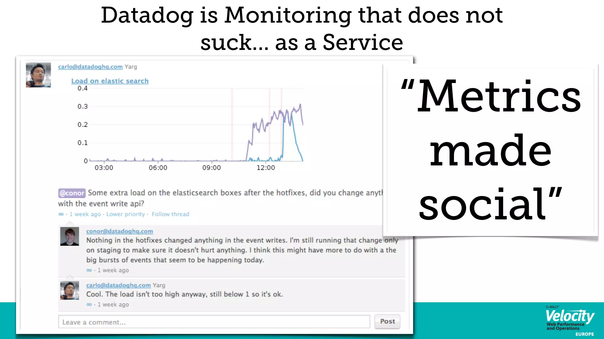 Datadog is Monitoring that does not 
suck... as a Service 
“Metrics 
made 
social” 
 