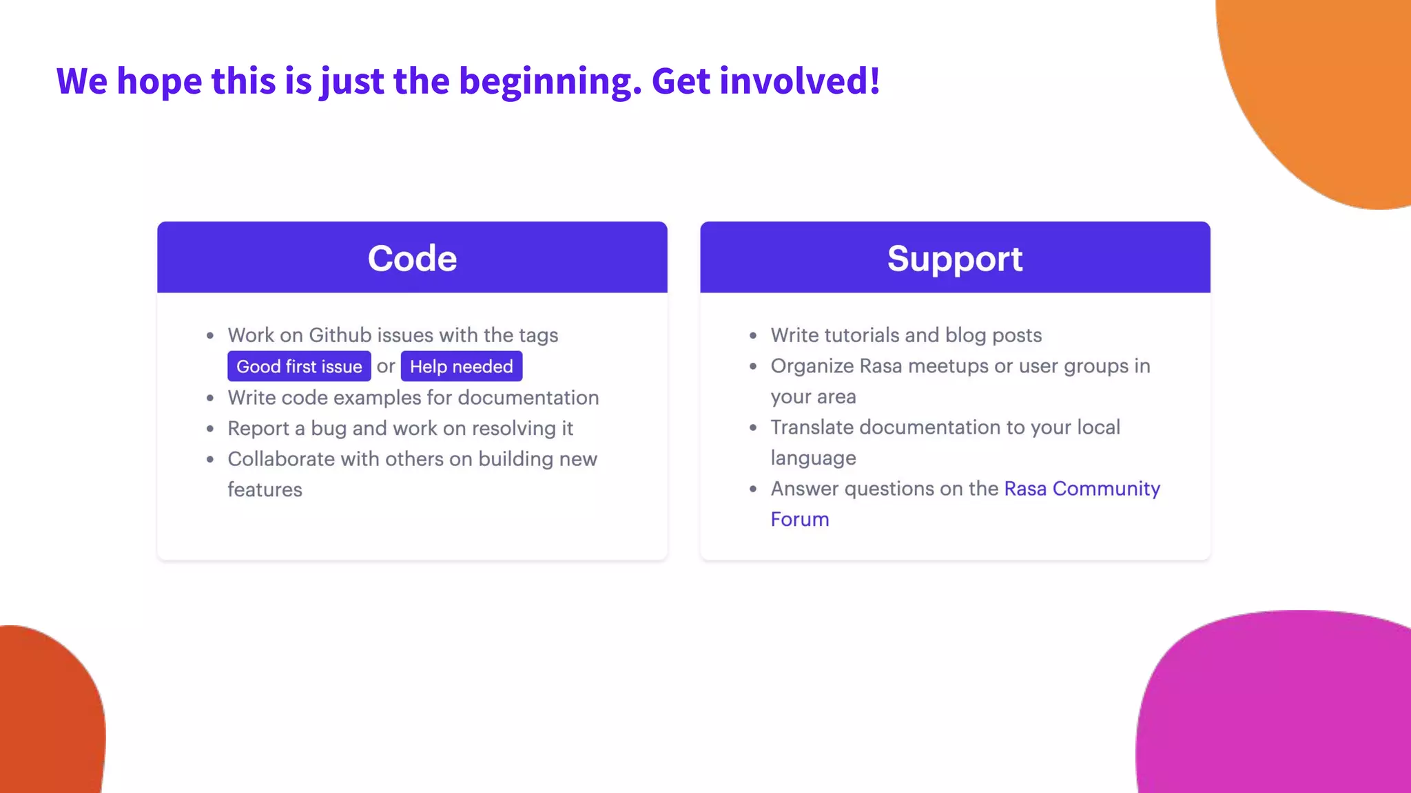 We hope this is just the beginning. Get involved!
 