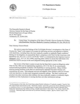 Justice Department's Letter To The State of Florida Regarding Violations ADA  | http://noahsdad.com/florida-warehousing-children-special-needs-violating-ada