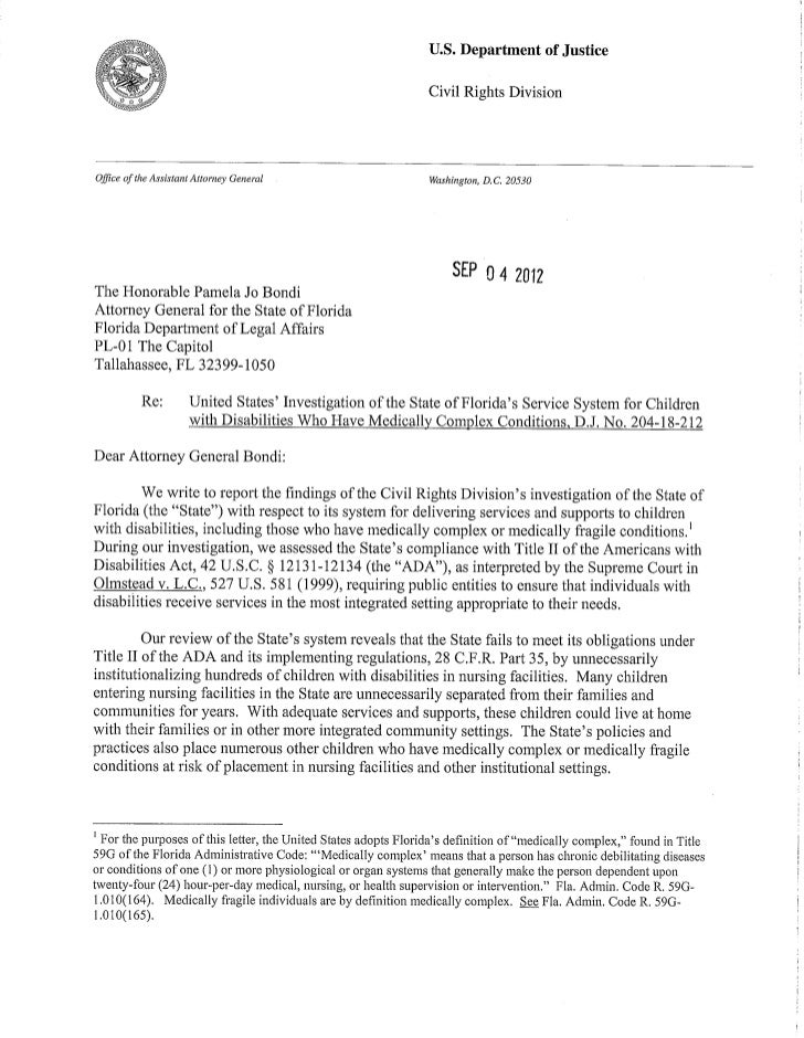 Justice Department's Letter To The State of Florida Regarding
