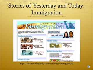 Stories of Yesterday and Today:
Immigration

http://teacher.scholastic.com/activities/immigration/

 