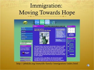 Immigration:
Moving Towards Hope

http://pbskids.org/itsmylife/family/immigration/index.html

 