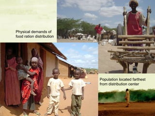 Physical demands of food ration distribution Population located farthest from distribution center 
