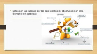 • Estas son las razones por las que focalicé mi observación en este
elemento en particular.
 