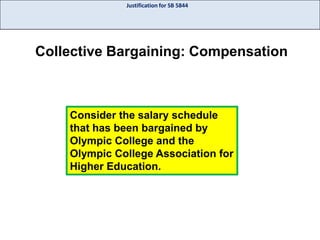 Justification for SB 5844

Collective Bargaining: Compensation

Consider the salary schedule
that has been bargained by
Olympic College and the
Olympic College Association for
Higher Education.

 