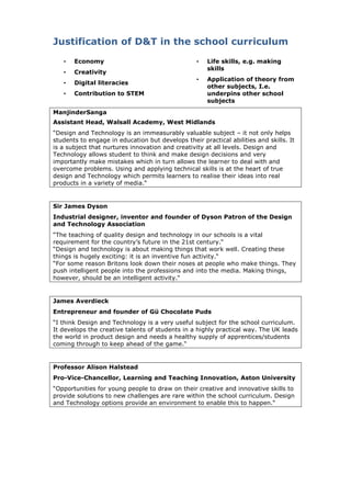 Justification For D T On The Curriculum