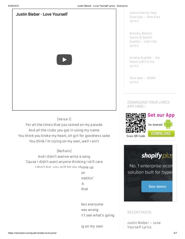 Justin Bieber Love Yourself Lyrics Everlyrics