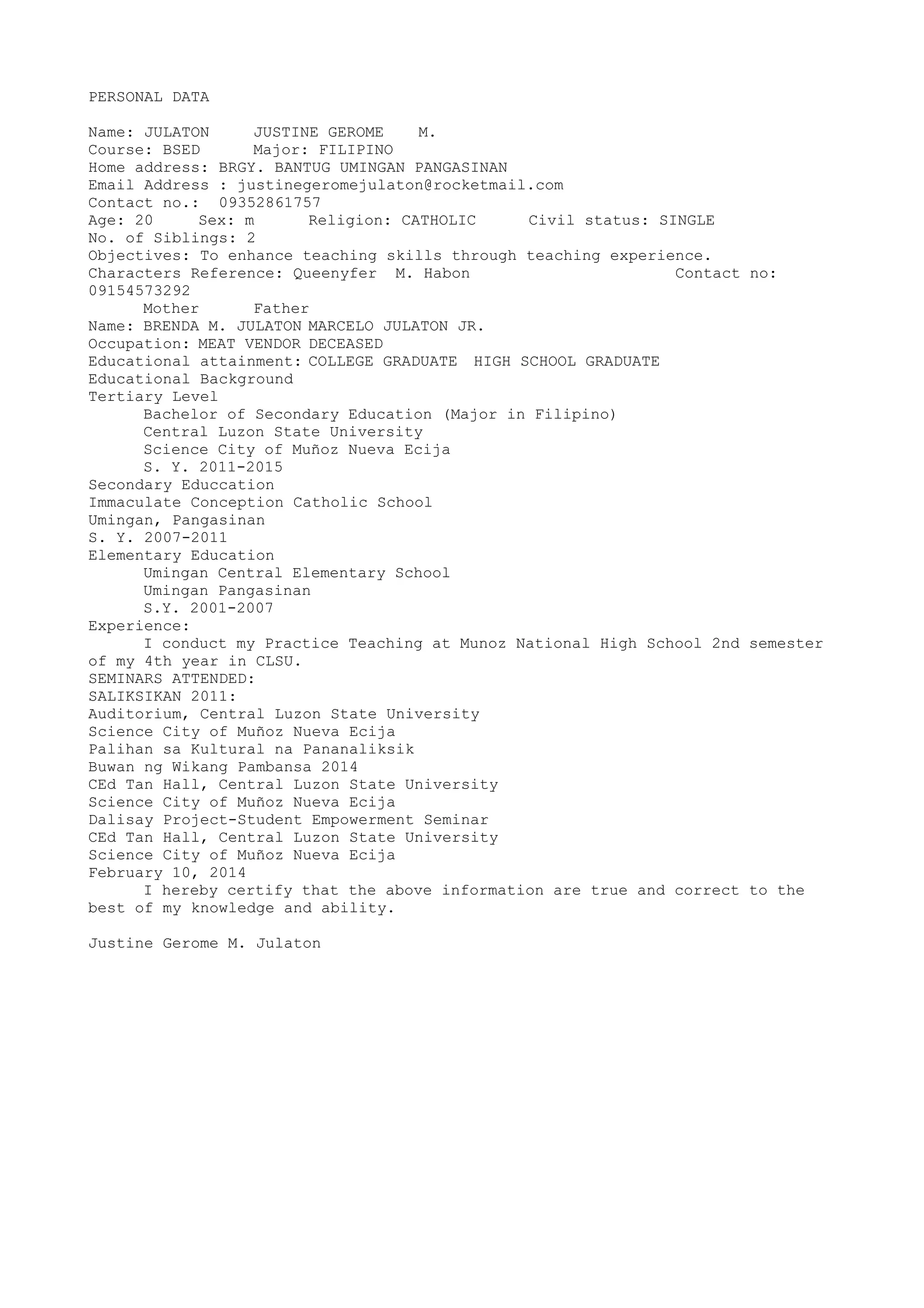 Justine resume | PDF