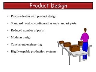 • Process design with product design

• Standard product configuration and standart parts

• Reduced number of parts

• Modular design

• Concurrent engineering

• Highly capable production systems
 
