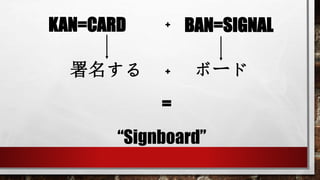 KAN=CARD BAN=SIGNAL
署名する ボード
+
+
=
“Signboard”
 
