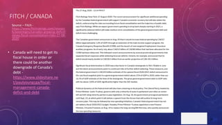 59
FITCH / CANADA
Source – Fitch -
https://www.fitchratings.com/researc
h/sovereigns/canadas-growing-deficit-
raises-fiscal-consolidation-risks-27-08-
2020
• Canada will need to get its
fiscal house in order or
there could be another
downgrade of Canada’s
debt -
https://www.slideshare.ne
t/paulyoungcga/fiscal-
management-canada-
defict-and-debt
 
