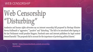 WEB CENSORSHIP
Source - https://www.blacklocks.ca/web-censorship-
disturbing/
 
