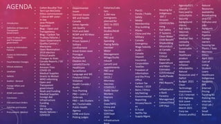 AGENDA
• Introduction
• Definition of Open and
Transparent
Government
• Justin Trudeau Open
and Transparent
government
• Access to Information
Failures
• Access to Information
/ Butts
• Fiscal Monitor Changes
• Ethical violations
• LavaGate
• Deficits
• Auditor - General
• Foreign Affairs and
Policies
• RCMP and Lavalin
• Conclusion
• CSIS and Court Orders
• Fisheries and Income
• Procurement -Medical
• Colten Boushie Trial
• Terri-Lyn McClintic
• Ethics commissioner
/ Liberal MP sister-
in-law
• Jane Philpott
Expulsion
• Blog – Open and
Transparency
• Blog – Carbon Tax
• Trudeau Failures /
Open Government
• Quality Control /
Marijuana
• Open Nomination -
2019 election
• Ethics/Lavalin
• Changes to Stats
Canada Reports / Oil
• Anita Van
• Amazon Fires
• COVID-19
• Medical Supplies
• Grants to Wuhan
• WHO reforming
• Open and
Transparent
government
• Noah and Funding
• Medical Supplies
• Foreign Aid
• Infrastructure
Funding
• China
• WE Charity
• Masks failures –
COVID19
• Departmental
issues
• Contract issues
• WE and Health
Canada
• Green Agenda
• Job Quality
• Fitch and Debt
• RCMP and NS Mass
Shooting
• Prison System /
Solitary
Confinement
• Great Green reset
• Prorogue
Parliament
• Election Act
• Lametti/Courts
• Healthcare
Surveillance
• Language and WE
• Freeland Ethics
Violation
• Health Canada /
Audits
• Tree Planting
• PBO – Loans /
Deferrals
• PBO – Job Clusters
• AG / Sustainable
• Public Health
Agency
• CERB and Guns
• Picking judges
• Fisheries/Lobs
ters
• 1.2M new
immigrants
planned for
2021 to 2023
• Border
Studies/McM
aster U
• PBO and
Spending
• Paying family
member
• Water
Management
• Milage/Guille
mbault
• Lametti and
appointments
• PBO and
Military
• OECD /
Morneau
• Vaccines
• COVID19 /
Public Sector
Workers
• Daycare
• Skills
Gaps/MFG
• China and
Vaccines
• GDP/Sept
2020
• Infrastructure
• Pier21
• Parole / Public
Safety
• Media
Membership
• Ship building
• Masks
• China and the
Military
• Canada
Emergency
Wage Subsidy
• Audit –
Canada
Deposit
Insurance
Corporation
• Telefilm
• Freedom of
Information
and the Privy
Office
• Carbon Tax
Rebate / 2019
• Bains / Ethics
• GG/Vetting
• Environmental
Reporting
• Viruses/Vaccin
es
• EI Fund
• Netflix Tax
• Supply Mgmt.
• Housing for
Indigenous
• GST /
Amazon
• COVID19/Wa
rning
• Rail Safety
• IT Systems
• Clean Water
• Child Benefit
• Shipbuilding
• Misconduct
at Canada
Forces
• Critical
Materials
• Expenditure
and Main
Estimates
• CCP/Embassy
• Audit/Pande
mic
• PBO Reports
/
Infrastructur
e Bank
• Forestry
Management
• Cotton/China
• CPP Plan
• Agenda2021
Liberals
• Fees paid to
consultants
• Security
background
checks
• Rail Safety
• Vaccines
• Internet
• Medical Test
company
bankrupt
• Sustainable
Goals
• Healthcare
product
approvals
• Inflation
• Affordability
• Natural
Resources and
Deficit
• Budget 2021
• Clean
Technology
investment
• C10 / Internet
• 413 Highway
• Sick Leave
• Scorecard –
March 2021
• Corp tax
(Excess profits)
• Natural
Resources
availability
• Broadcasting
and C10
• Stimulus and
jobs
• Pandemic
inquiry
• Pipeline
• Foreign
owners
housing tax
• Plastic / Toxic
• Morneau
Ethics
• April 2021
Cost of
Living-
• Student
Loans
• Healthcare
Indigenous
• Pandemic
PPE
• Internet
Pricing
• Funding for
Policing the
Internet
• Viral Lab /
CSIS
• Small
Business
 