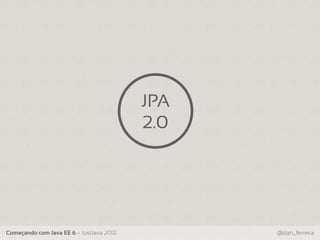 JPA
                                          2.0




Começando com Java EE 6 – JustJava 2012         @dan_ferreira
 