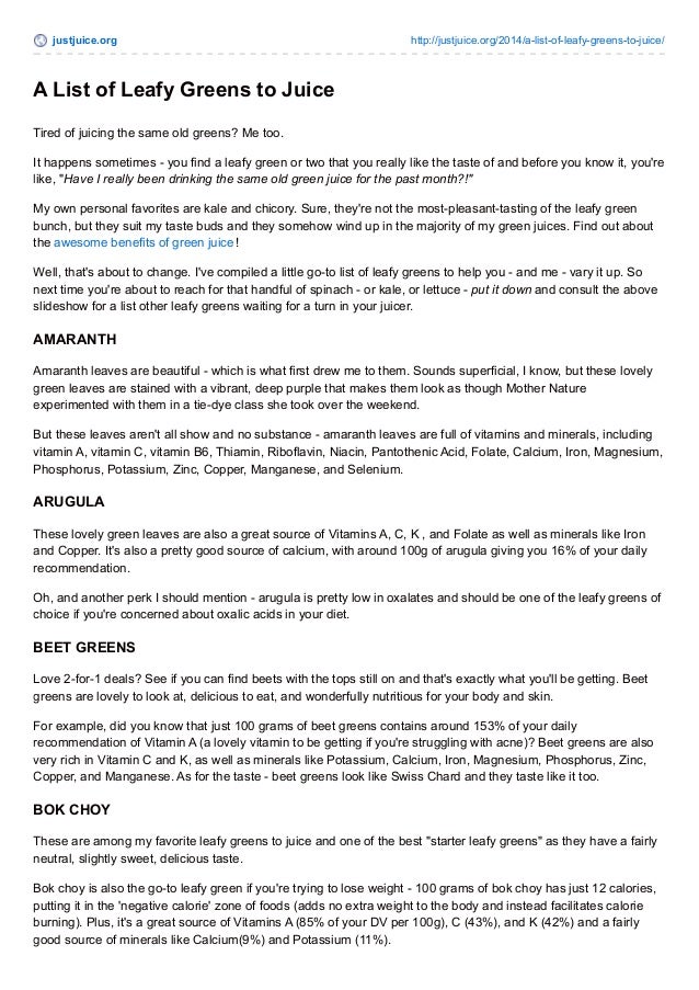 A List of the Best Leafy Greens You Can Juice