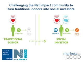 Challenging the Net Impact community to turn traditional donors into social investors 