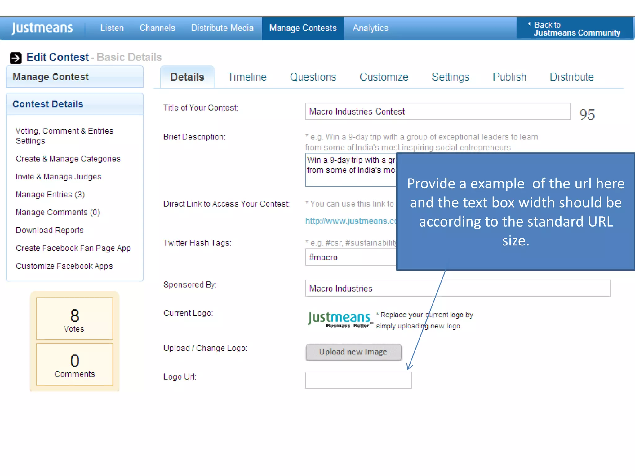 Provide a example  of the url here and the text box width should be according to the standard URL size.
