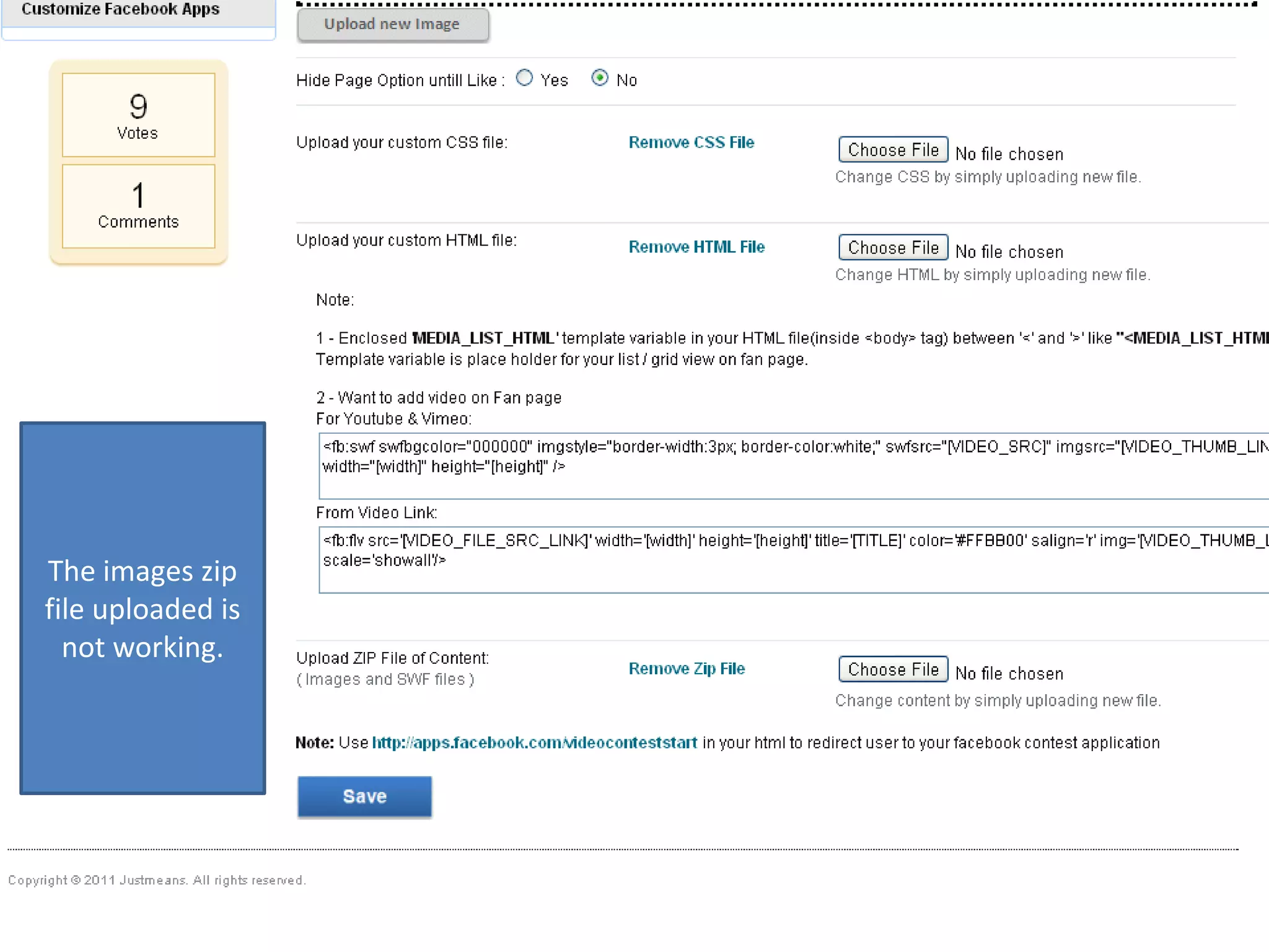 The images zip file uploaded is not working.