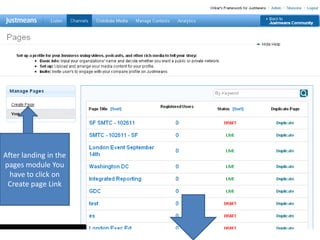 After landing in the pages module You have to click on Create page Link
