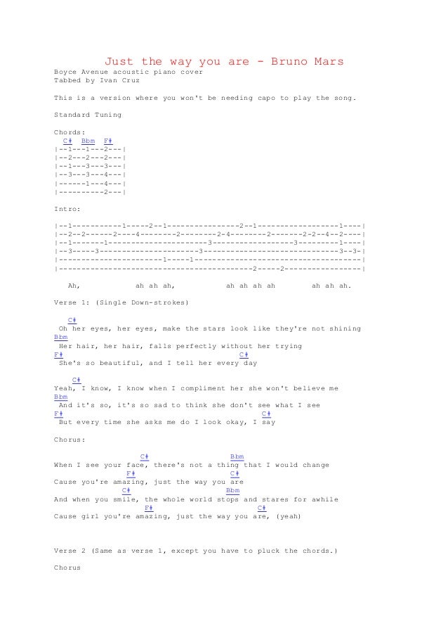 chords to just the way you are bruno mars