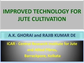 IMPROVED TECHNOLOGY FOR
JUTE CULTIVATION
ICAR - Central Research Institute for Jute
and Allied Fibres,
Barrackpore, Kolkata
A.K. GHORAI and RAJIB KUMAR DE
 