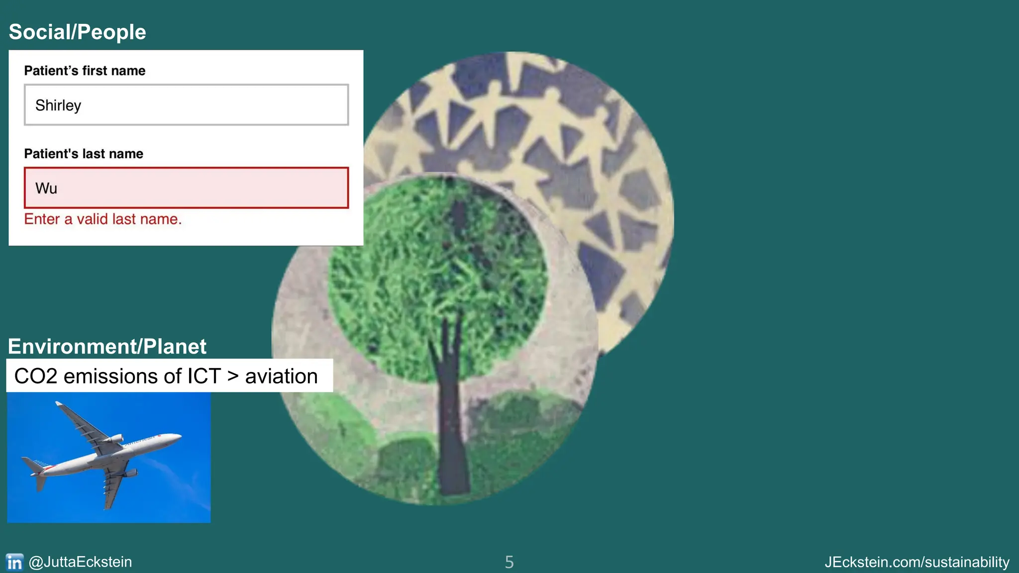 5 JEckstein.com/sustainability
@JuttaEckstein
Social/People
Environment/Planet
CO2 emissions of ICT > aviation
 