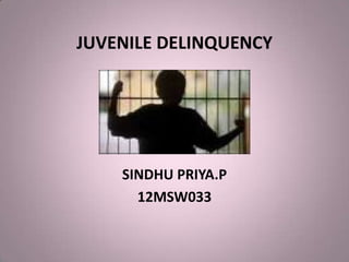 JUVENILE DELINQUENCY

SINDHU PRIYA.P
12MSW033

 