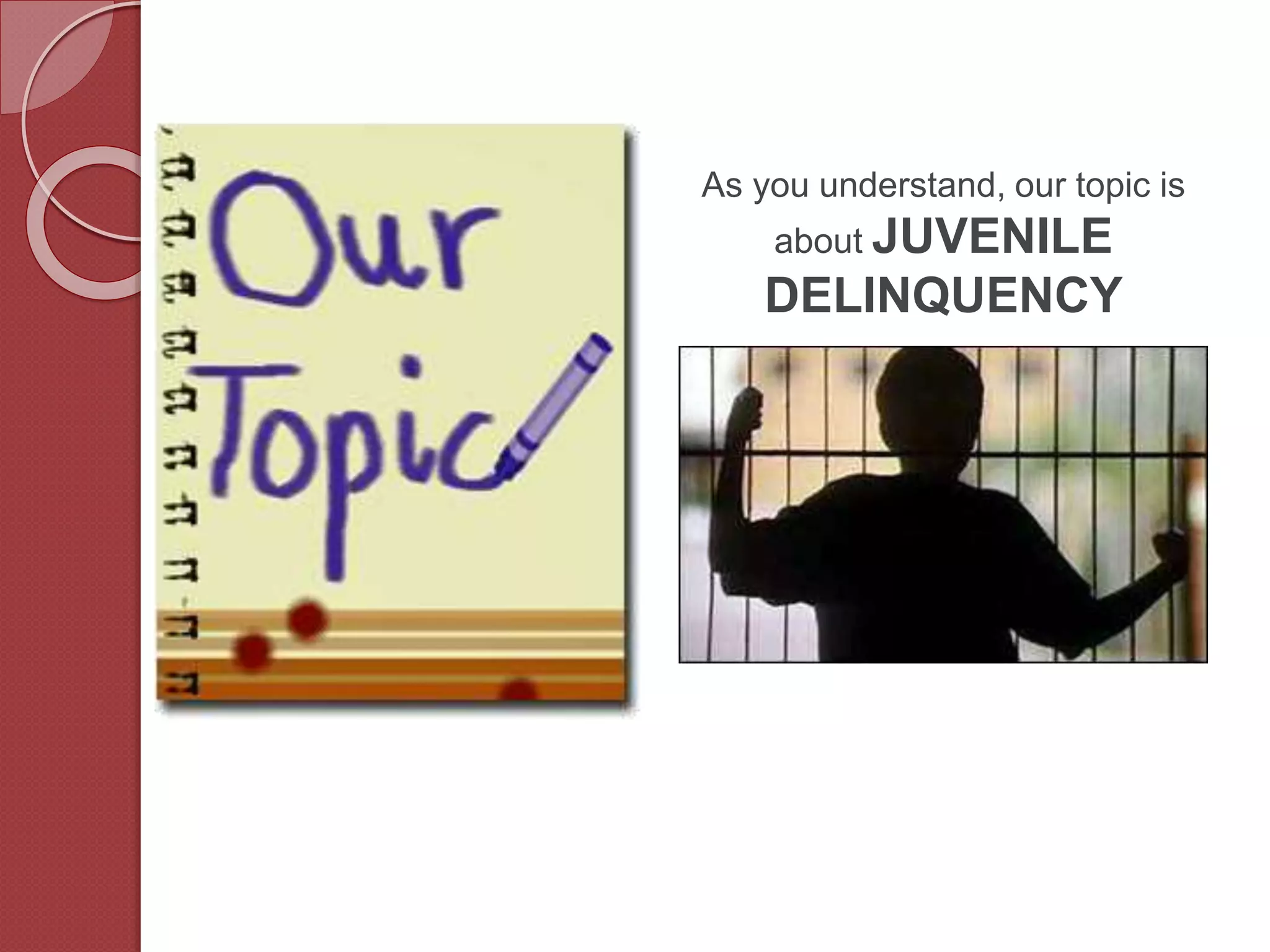 As you understand, our topic is
about JUVENILE
DELINQUENCY
 