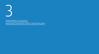 3Principais achados:
#oqueosjovensconectadosfazem
 