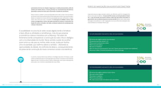portamentos de risco em relação à segurança e à saúde psicossomática, além da 
ausência de limites éticos e morais precisam ser constantemente descobertos, 
apontados e postos às claras, para a discussão e tomada de consciência. 
Nesse contexto, também a excessiva dependência das redes sociais e dos buscadores 
da internet como fontes preferenciais de informação para o jovem internauta brasileiro 
devem se constituir em motivo de forte preocupação para pais, professores e respon-sáveis, 
bem como para toda a sociedade. A construção de cidadãos críticos, autô-nomos, 
protagonistas e éticos não pode prescindir da intensa e construtiva me-diação 
da escola, da família e de todas as demais instâncias de socialização das 
crianças e dos jovens. 
Perfis de Navegação da #juventudeconectada 
Importante destacar alguns achados relativos aos diferentes perfis de navegação dos 
jovens conectados brasileiros. A maioria (62%) revelou-se de Exploradores Inician-tes 
– o que, de acordo com nossos critérios, indica que eles estão conectados re-gularmente, 
mas se utilizam de poucos recursos da web 2.0 tais como: redes sociais, 
mensagens instantâneas e e-mails. Agregando-se ao uso os filtros das mediações e dos 
eixos temáticos os resultados indicam que: 
A sociabilidade circunscrita às redes sociais digitais tende a fortalecer 
e fazer aflorar as afinidades e semelhanças, mais do que propiciar 
a convivência criativa e interativa com a diferença. Tal ordem de 
fenômenos tende a empobrecer a construção da visão crítica e dialógica 
com a rica diversidade do mundo. Nesse sentido o poder de escolher 
quem entra ou não para as minhas redes sociais, acaba por facilitar 
uma circularidade, que reafirma valores e sentidos – afastando as 
oportunidades do debate, do confronto de ideias e, consequentemente, 
do potencial de construção de novos consensos sociais e da tolerância. 
É, portanto, imprescindível traçar políticas e estratégias educativas, formativas, sociali-zantes 
e profissionais para as novas gerações que venham a incorporar as ferramentas 
digitais da web 2.0 de forma crítica e criativa, colaborando, assim, para a educação dos 
jovens para o uso, consumo e apropriação das novas mídias. 
Os Exploradores Iniciantes são, em sua maioria: 
62% 
meninas das regiões Sudeste, Sul e Nordeste 
representantes das classes C e D 
têm ensino fundamental e médio 
vêm da escola pública 
muitos só trabalham 
há um expressivo porcentual de “nem-nem” (jovens que nem estudam nem trabalham) 
acessam a Web 2.0 através de desktops em acesso local pago 
Os Exploradores Iniciantes são, em sua maioria: 
meninos das regiões Sudeste e Centro-Oeste 
cursam ensino superior 
estudam e trabalham 
vêm da escola pública 
o maior acesso à web 2.0 se dá em casa, com tablets 
33% 
dos jovens 
conectados 
dos jovens 
conectados 
210 Caanosttções, dentêacins e ceopprsções: #deioquzaaeipqssu 211 
 