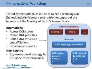 14
Our Global Estuary
1st International Workshop
Hosted by the National Institute of Ocean Technology, in
Chennai, India i...
