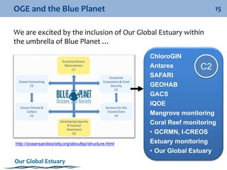 15
Our Global Estuary
OGE and the Blue Planet
We are excited by the inclusion of Our Global Estuary within
the umbrella of...