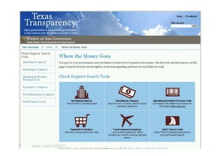 Tagesaktuelle Aufbereitung der Mittelabflüsse




24    Quelle: Texas CoPA 2011.     © TICC | Prof. Dr. Jörn von Lucke | 2012-03
 