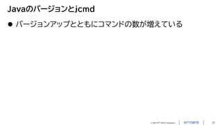 © 2023 NTT DATA Corporation 37
Javaのバージョンとjcmd
 バージョンアップとともにコマンドの数が増えている
 