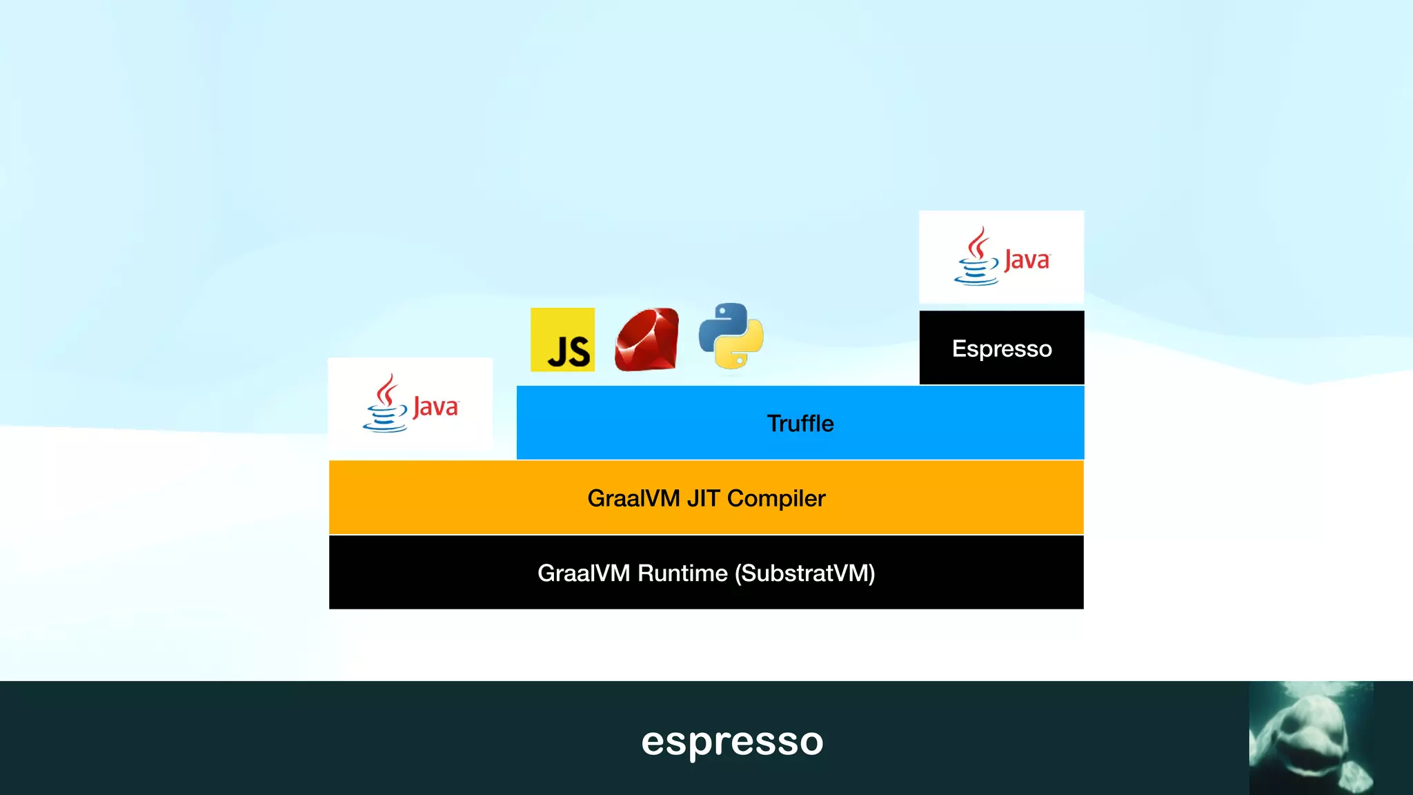 espresso
GraalVM JIT Compiler
Truf
fl
e
Espresso
GraalVM Runtime (SubstratVM)
 
